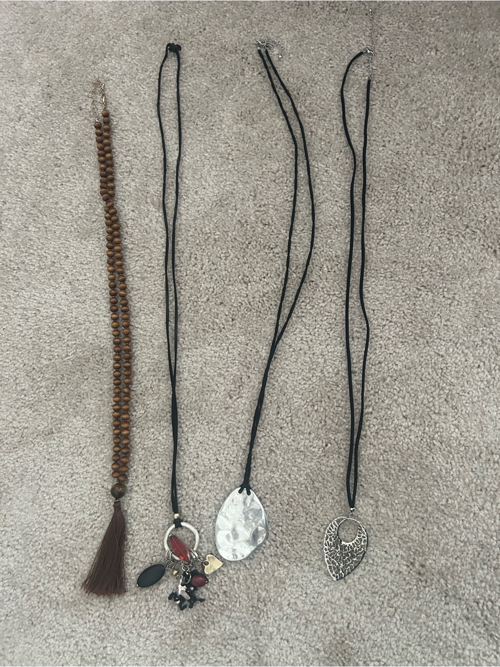 Assorted Necklaces Boho Brown Tassel Beaded and Three Silver Pendant Necklaces